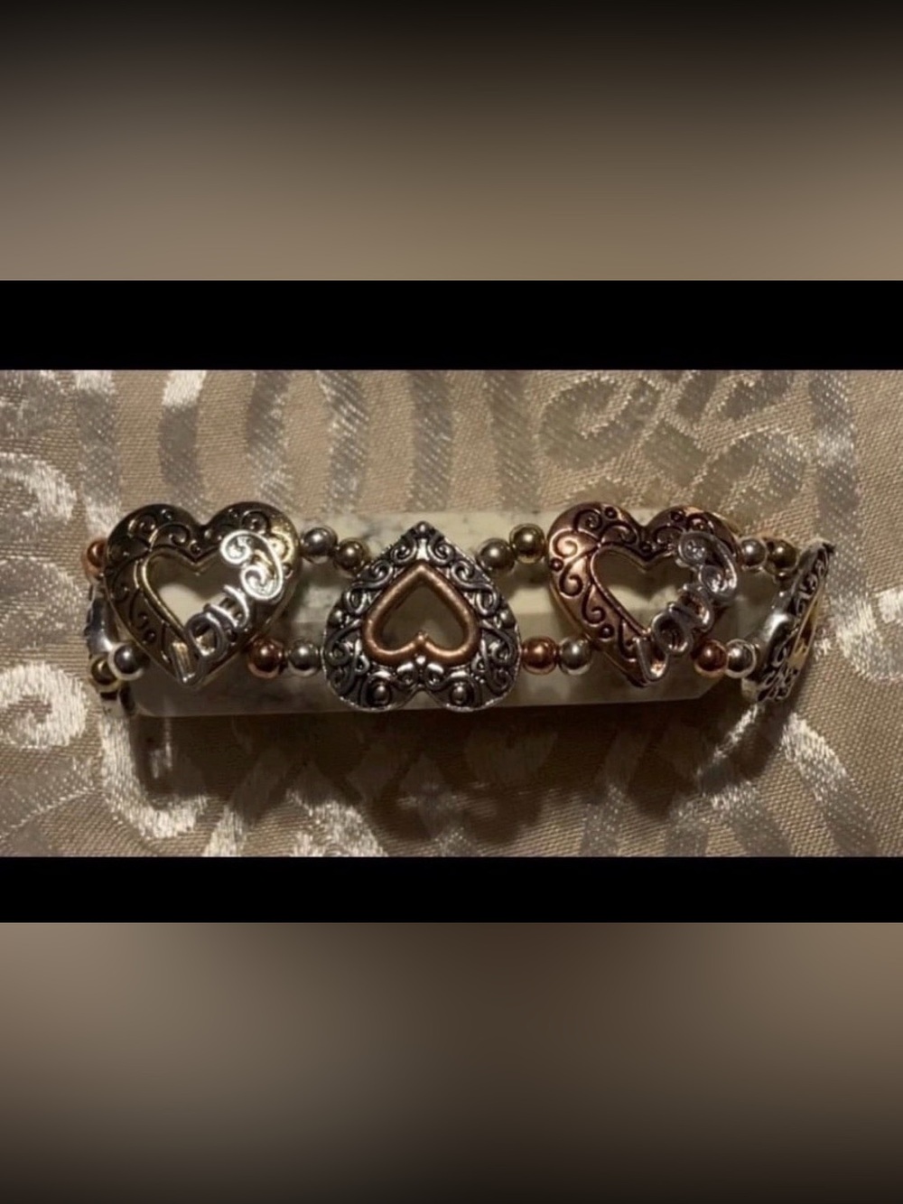 Ornate Multi Tone Heart Stretch Bracelet #7760